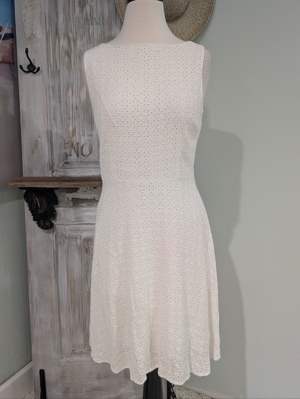 Nicole Miller White Eyelet Sleeveless Fit & Flare Dress